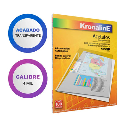 Película Acetato Laser Impresora Toner Kronaline Al690 100 Hojas c/u 3 PIEZA - Kronaline - vista lateral