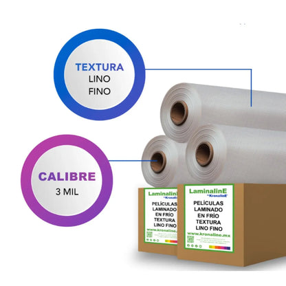 Película Laminado Frio Plastificar Ltx20 Textura Lino Fino 0.635 X 50 m 3 PIEZA - Kronaline - empaque