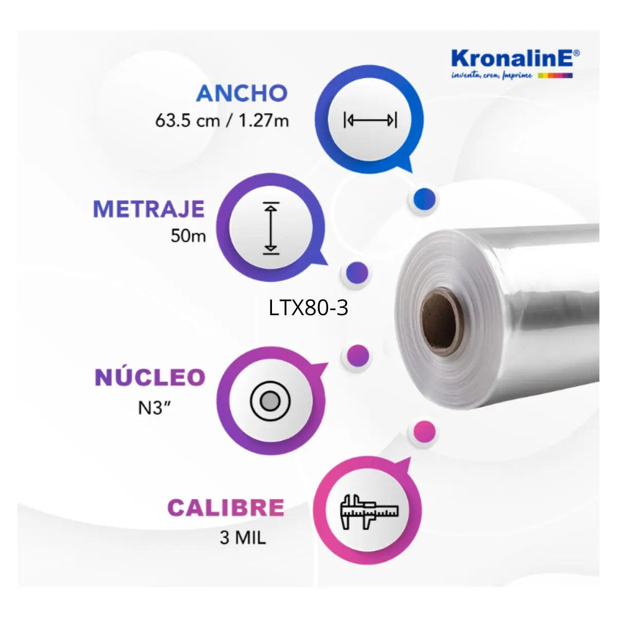Pelicula Laminar Plastificar Ltx80 Kronaline Frio Laminado Ultra Clear 0.635 X 50 m 3 PIEZA - Kronaline - empaque