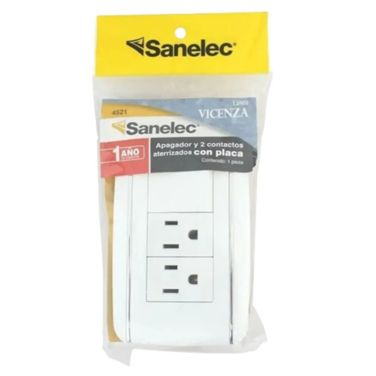 Placa Apagador Y Contacto Doble Blanco Vicenza Sanelec 4521 - Sanelec - vista lateral