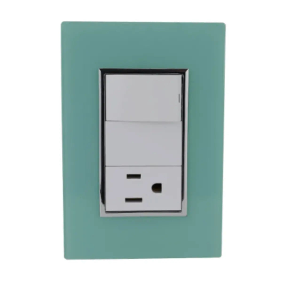 Placa Sanelec 4548 Línea Venecia Aqua con Apagador y Contacto Aterrizado 127V - Sanelec - empaque