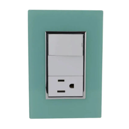 Placa Sanelec 4548 Línea Venecia Aqua con Apagador y Contacto Aterrizado 127V - Sanelec - empaque