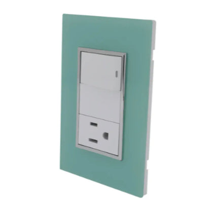 Placa Sanelec 4548 Línea Venecia Aqua con Apagador y Contacto Aterrizado 127V - Sanelec - detalle