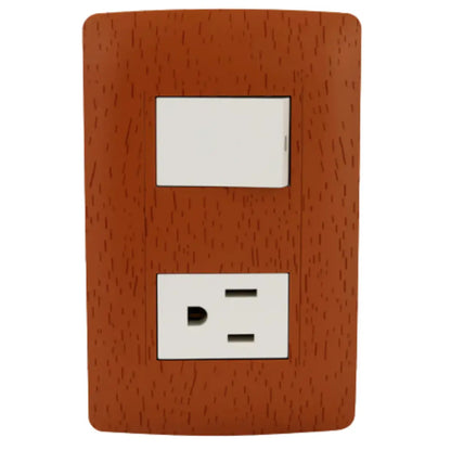 12pz Placa Sanelec Línea Wooden con Apagador y Contacto Aterrizado 127V - Sanelec - vista lateral