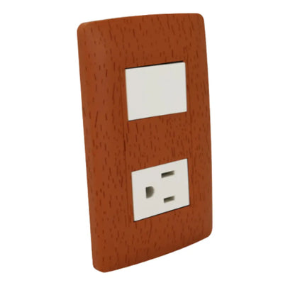 12pz Placa Sanelec Línea Wooden con Apagador y Contacto Aterrizado 127V - Sanelec - detalle