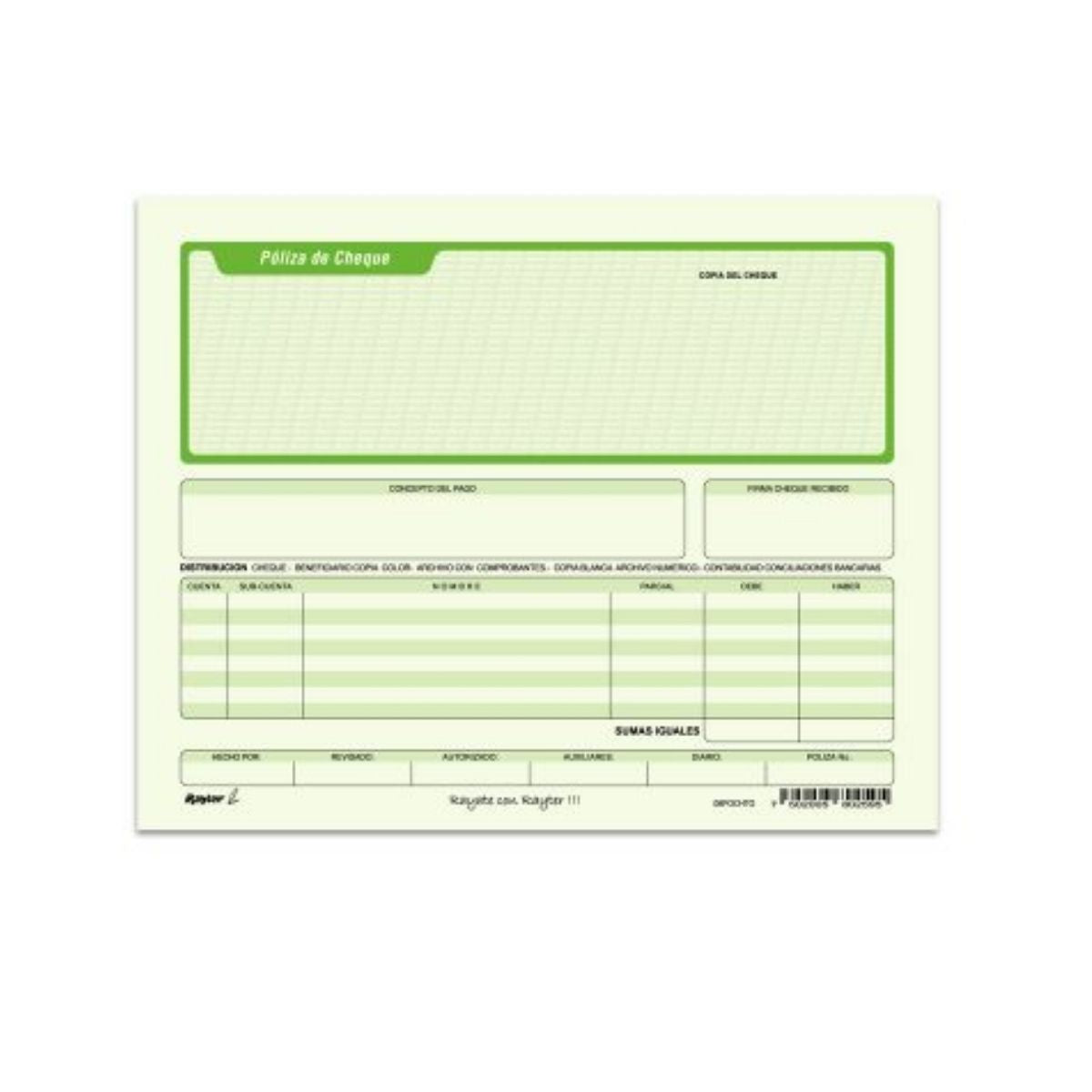 Poliza Cheque Rayter Medio Oficio Verde 4 Block 100 Juegos