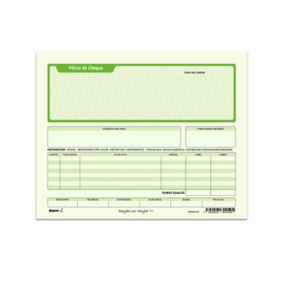 Poliza Cheque Rayter Medio Oficio Verde 4 Block 100 Juegos