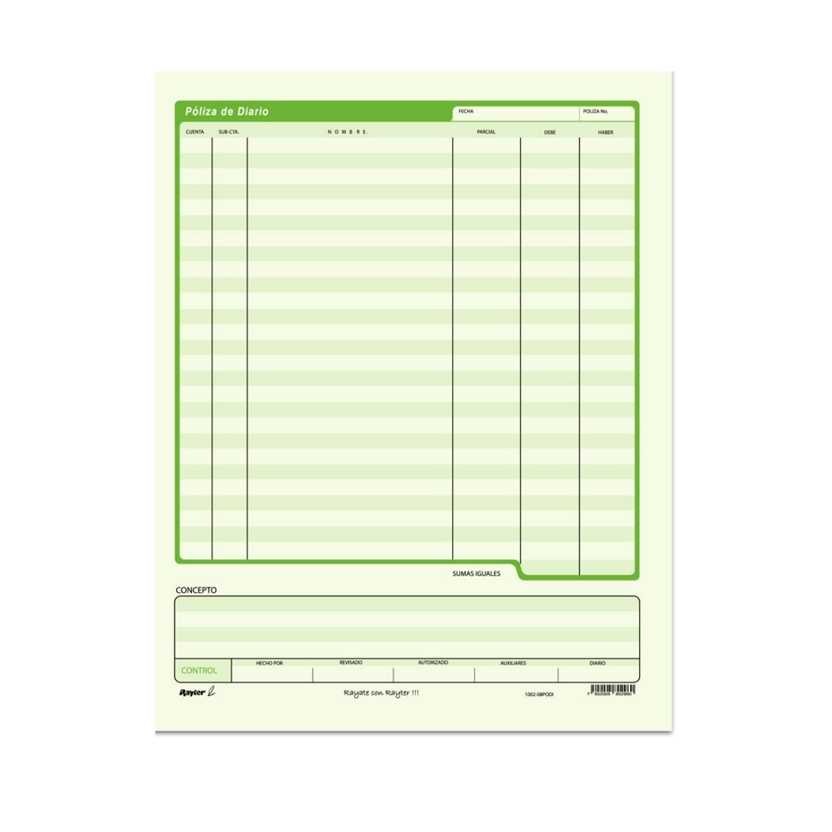 2 Block Poliza Diario Tamaño Carta 100 Hojas Rayter Verde