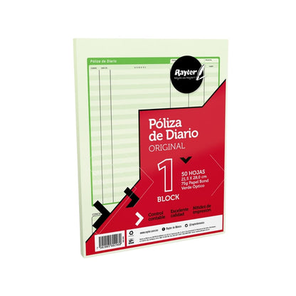 2 Block Poliza Diario Tamaño Carta 100 Hojas Rayter Verde