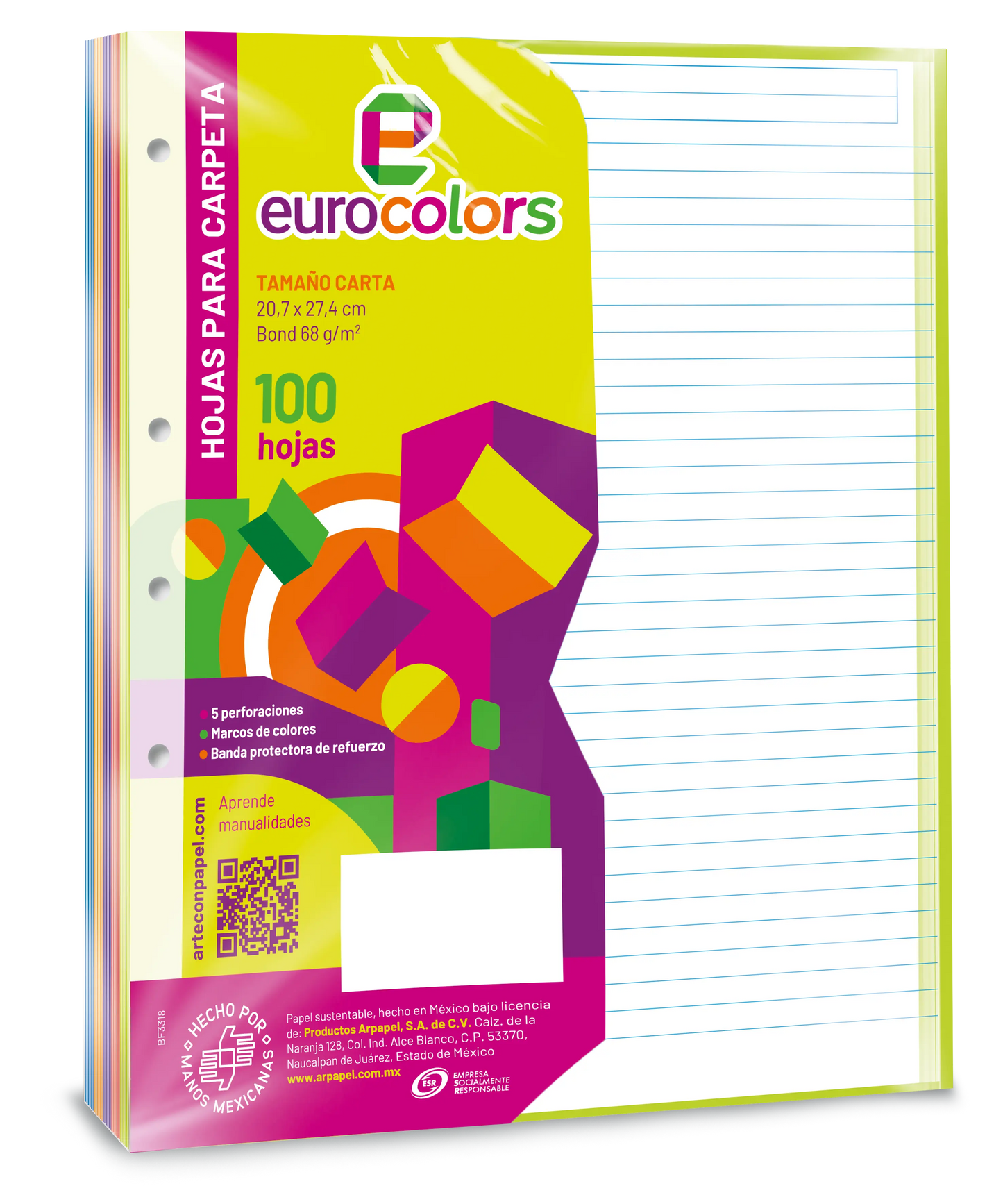 100 Hojas Carpeta Arcoíris Eurocolors Rayada Tamaño Carta - Eurocolors