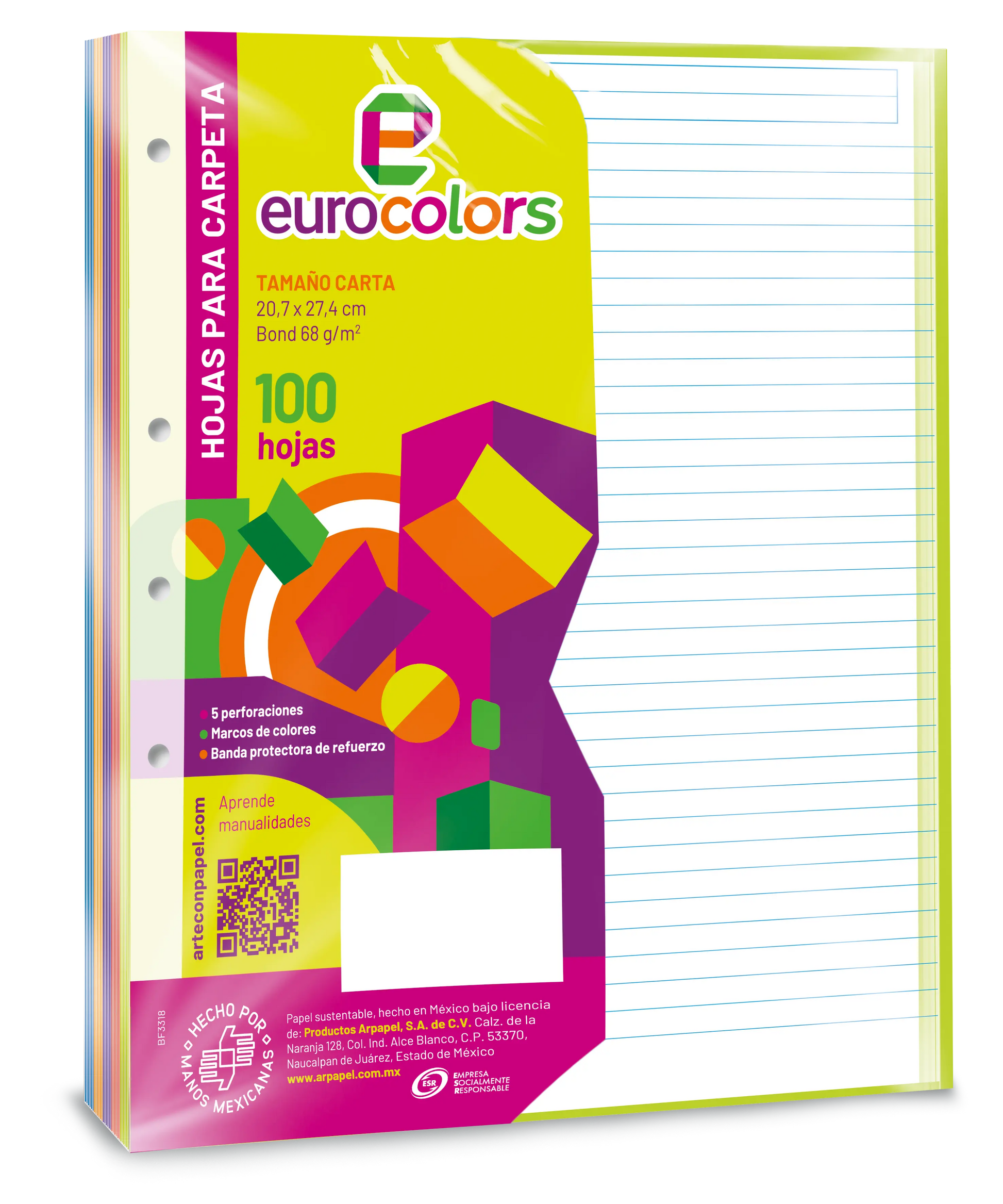 100 Hojas Carpeta Arcoíris Eurocolors Rayada Tamaño Carta - Eurocolors