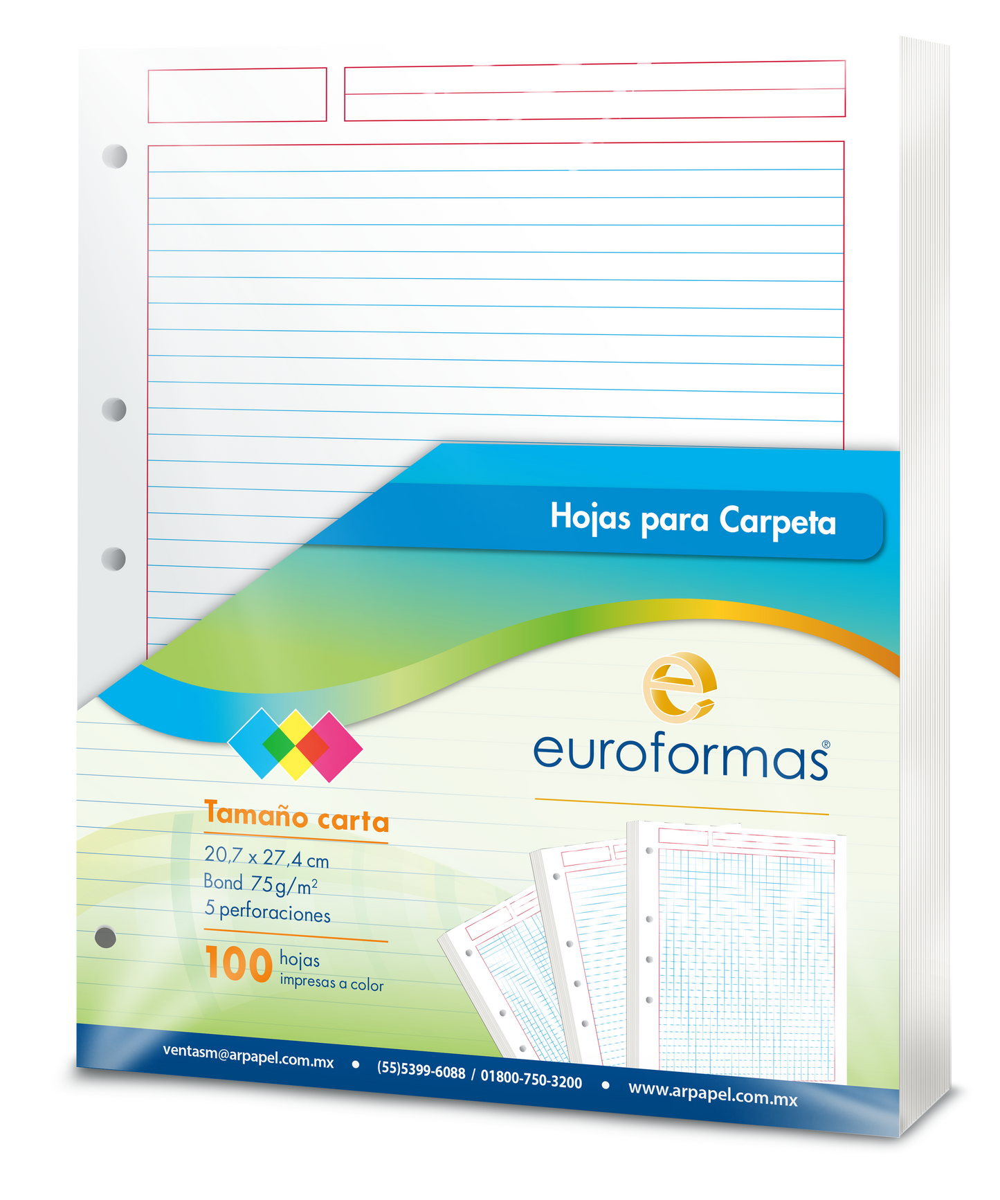 100 Hojas Carpeta Repuesto Euroformas Tamaño Carta 75g
