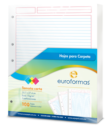 100 Hojas Carpeta Repuesto Euroformas Tamaño Carta 75g