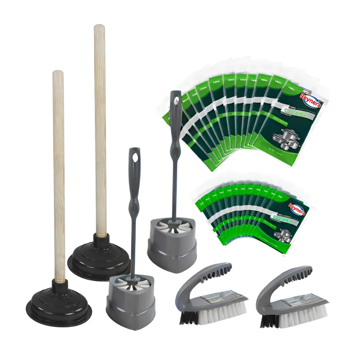 Combo Abarrotero Mayorista Reynera Max Cepillo Esponja Bomba Negro