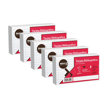 5 Pqts. Tarjeta Bibliografica Rayada Rayter 3x5in 100hjs/cu