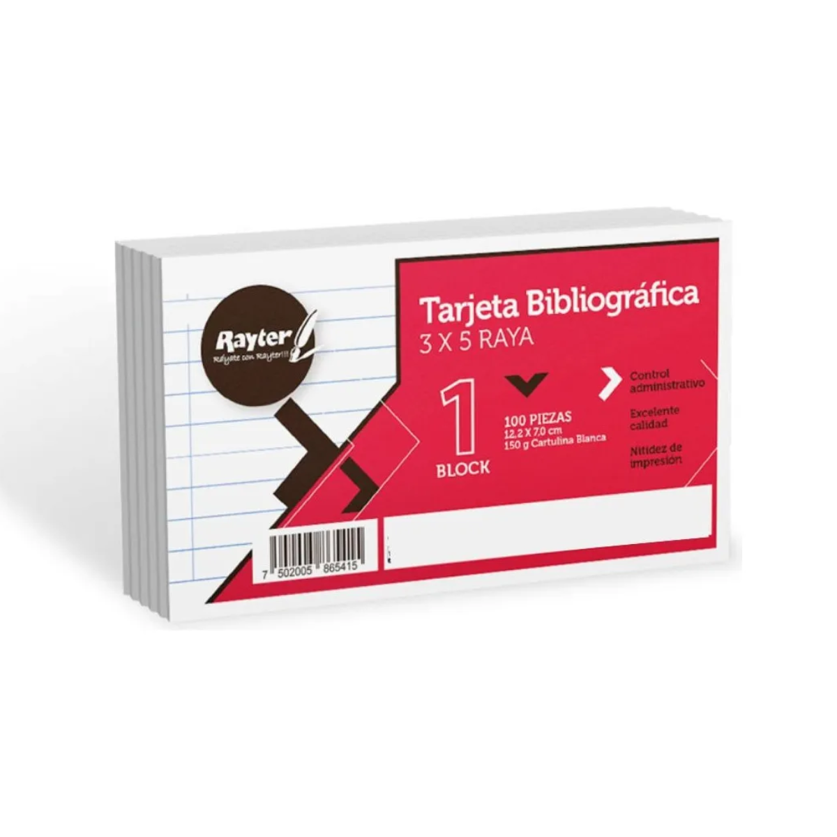 5 Pqts. Tarjeta Bibliografica Rayada Rayter 3x5in 100hjs/cu