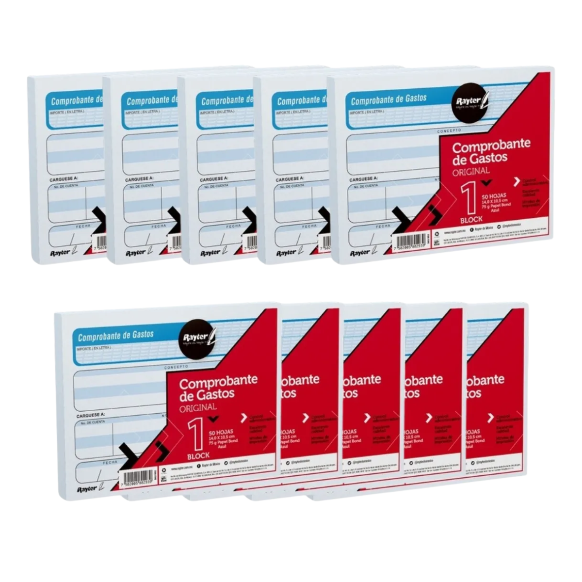 10 Block Comprobante De Gastos Rayter Azul 50 Hojas C/u Rayter