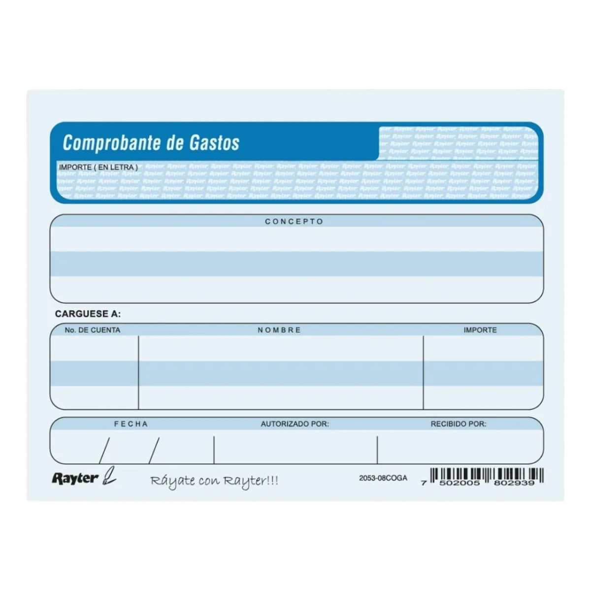 10 Block Comprobante De Gastos Rayter Azul 50 Hojas C/u