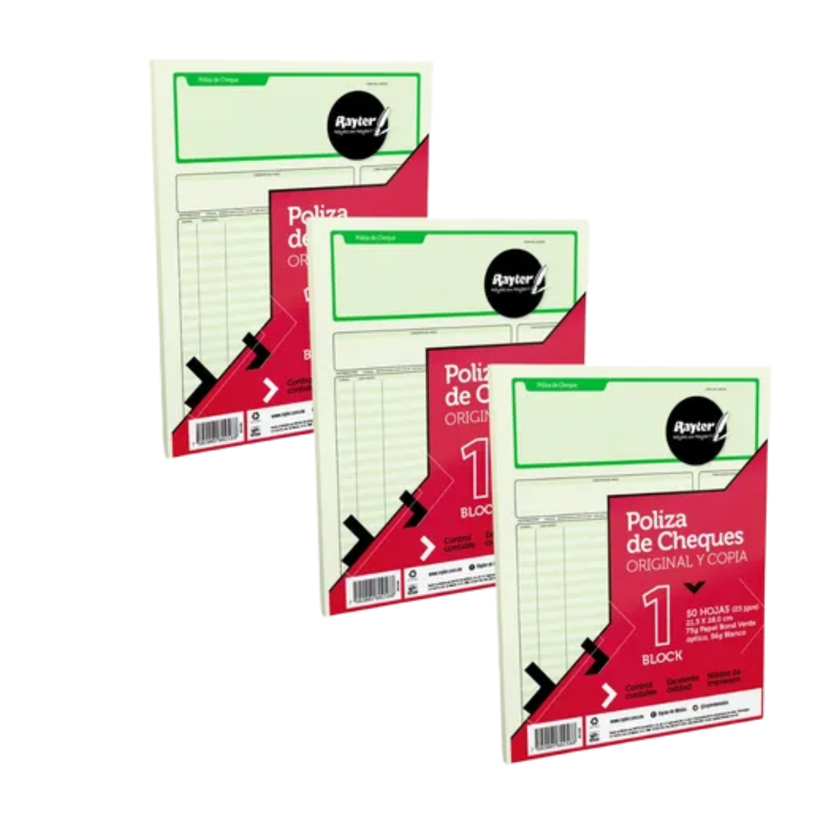 3 Block Poliza Cheques Rayter Tamaño Carta Verde 25 Jgs C/u
