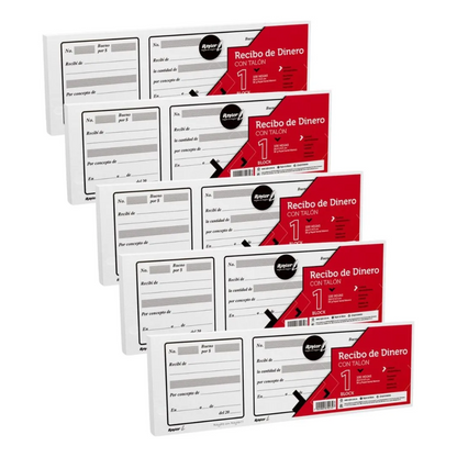 5 Blocks Recibo Dinero Largo Con Talon Rayter 100 Hojas