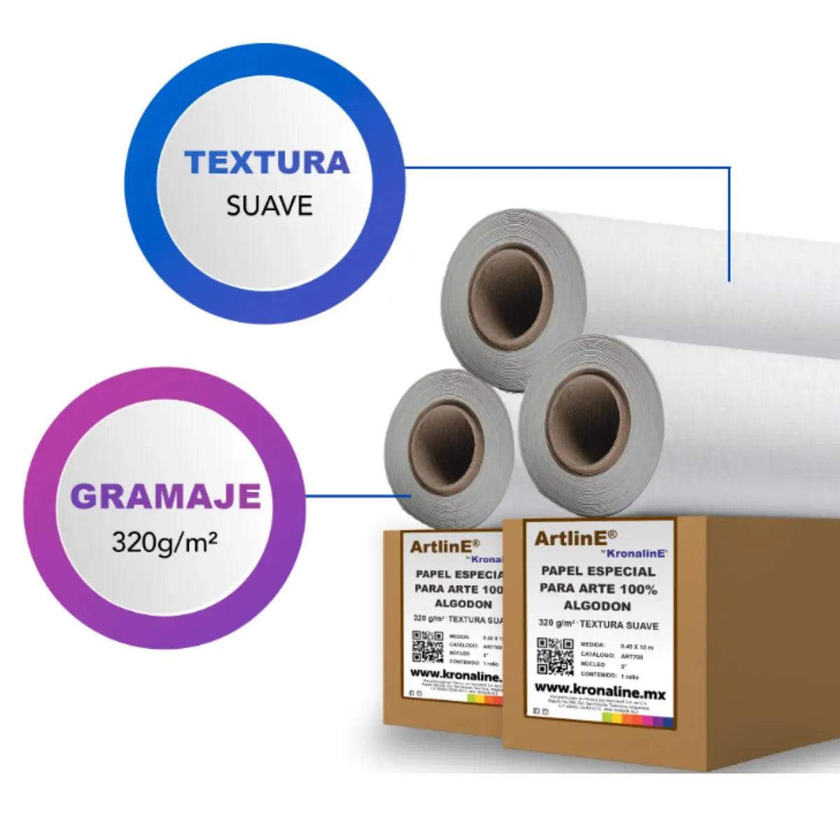 Rollo Papel Arte Textura Suave Kronaline Art704 Algodon 1.524 x 12 m 3 PIEZA - Kronaline - empaque