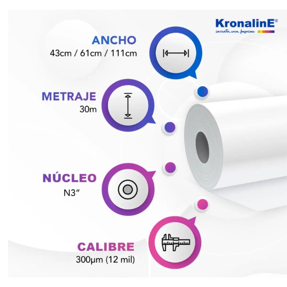 Papel Fotográfico Mate Barita Kronaline N3 .43 X 30m Pb071 Color Blanco - Kronaline - vista lateral