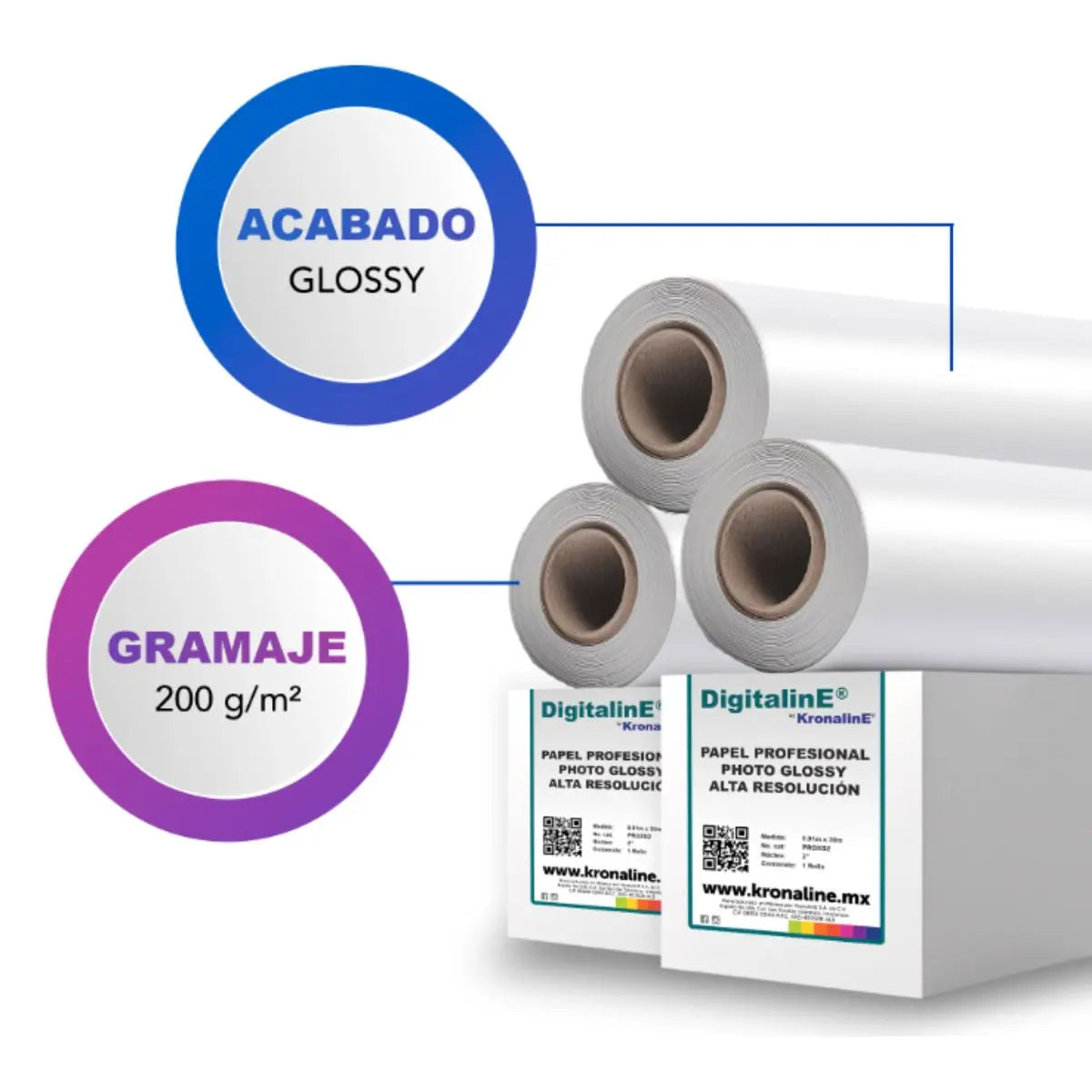 Rollo Papel Profesional Photo Glossy 200g Kronaline Proxg1 - Kronaline - vista lateral