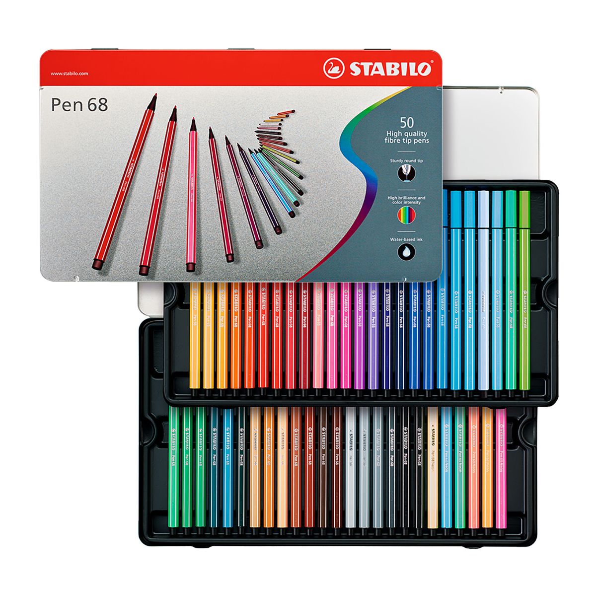 50 Rotuladores Stabilo Pen 68 Colores Estuche Metalico