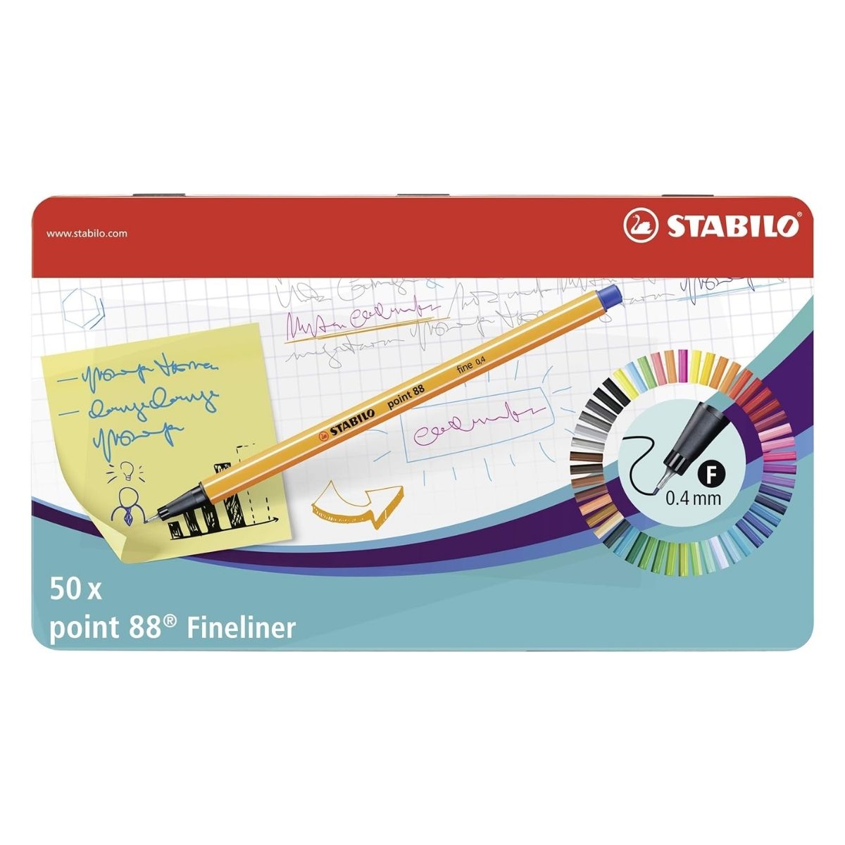 50 Rotuladores Stabilo Point 88 Colores Estuche Metalico