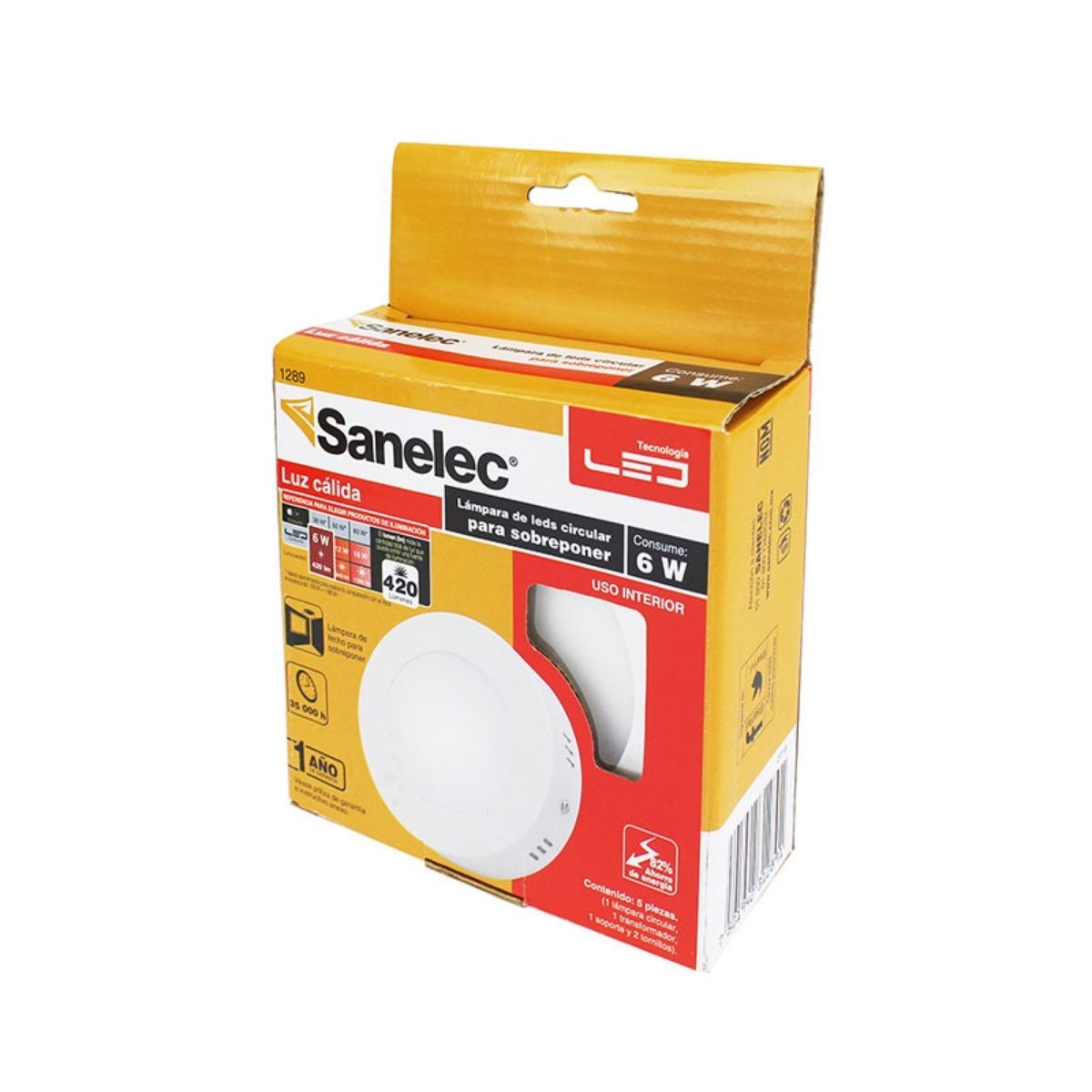Luminario Lampara LED Techo Sanelec 6 W Luz Calida