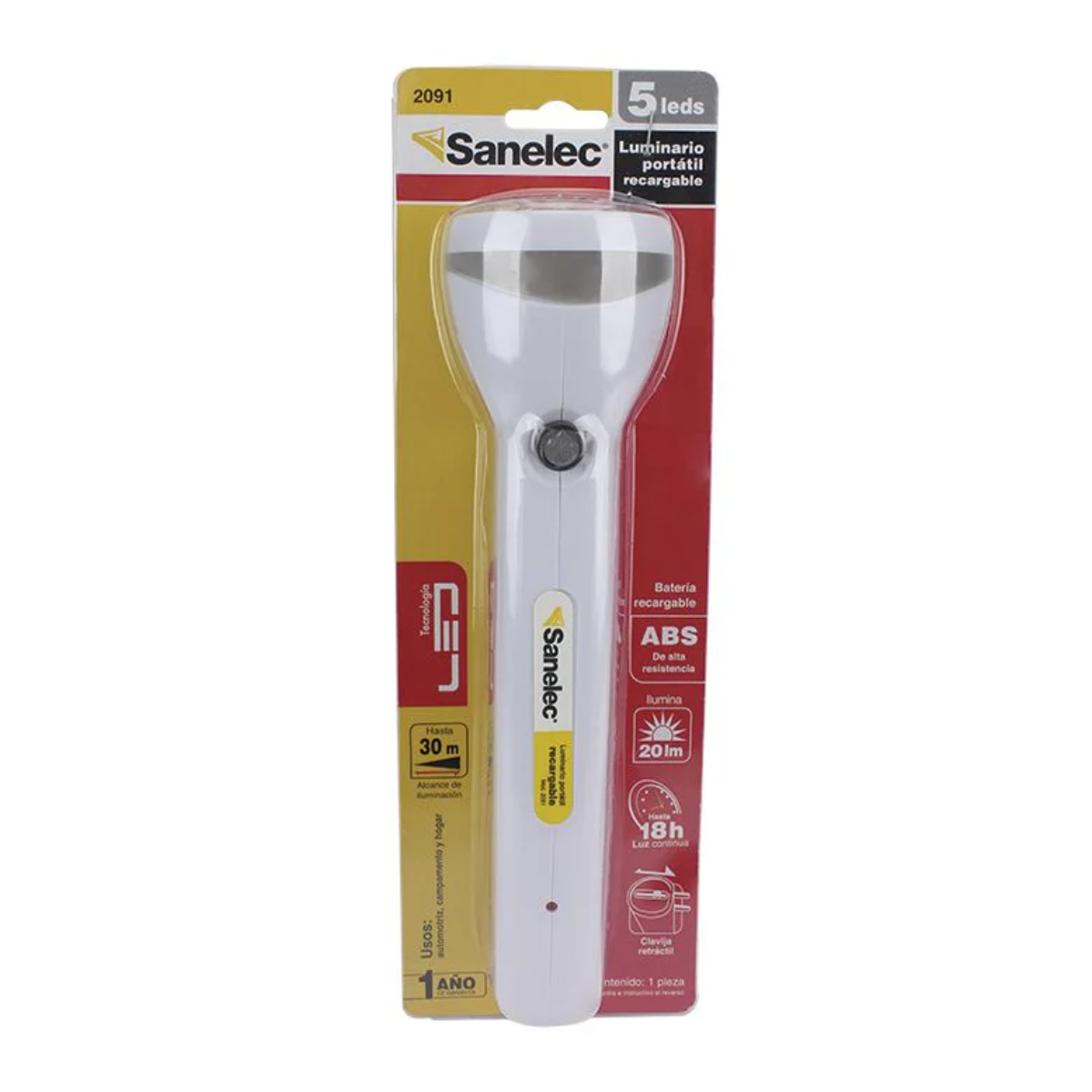 Linterna Recargable 5 Leds Blanca 12 Lumenes Sanelec