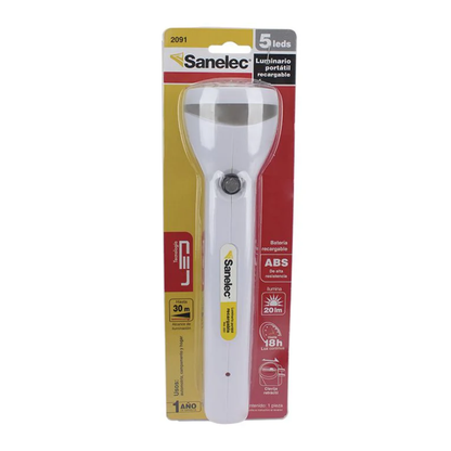 Linterna Recargable 5 Leds Blanca 12 Lumenes Sanelec
