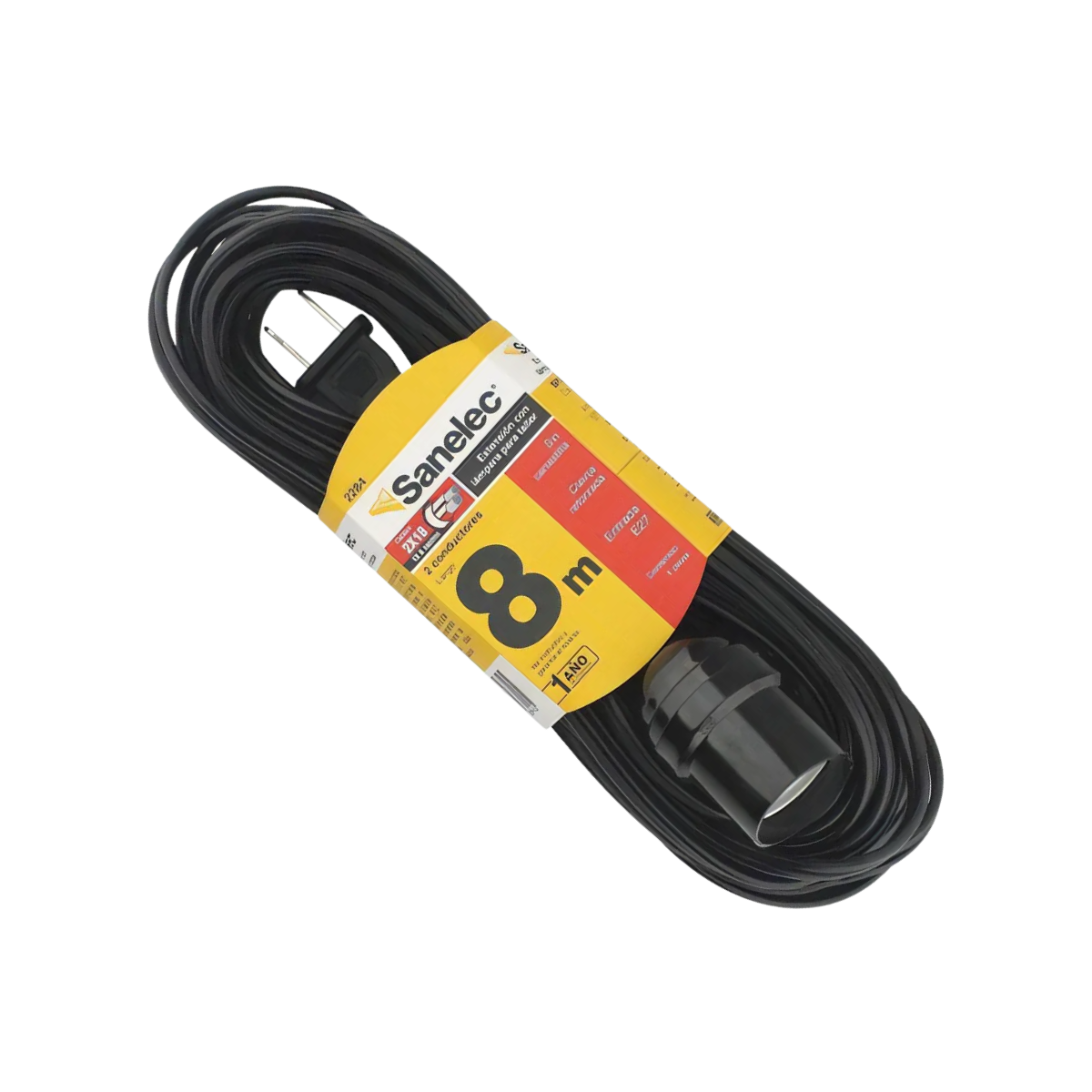 Extensión Doméstica Portalámpara Sanelec 8m Negra 2x18