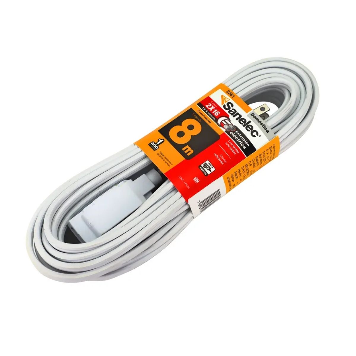 Extension Electrica Sanelec Uso Domestico 8 M Blanca