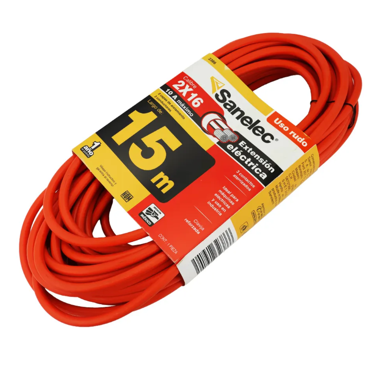 Extensión uso rudo 15 m Naranja Sanelec