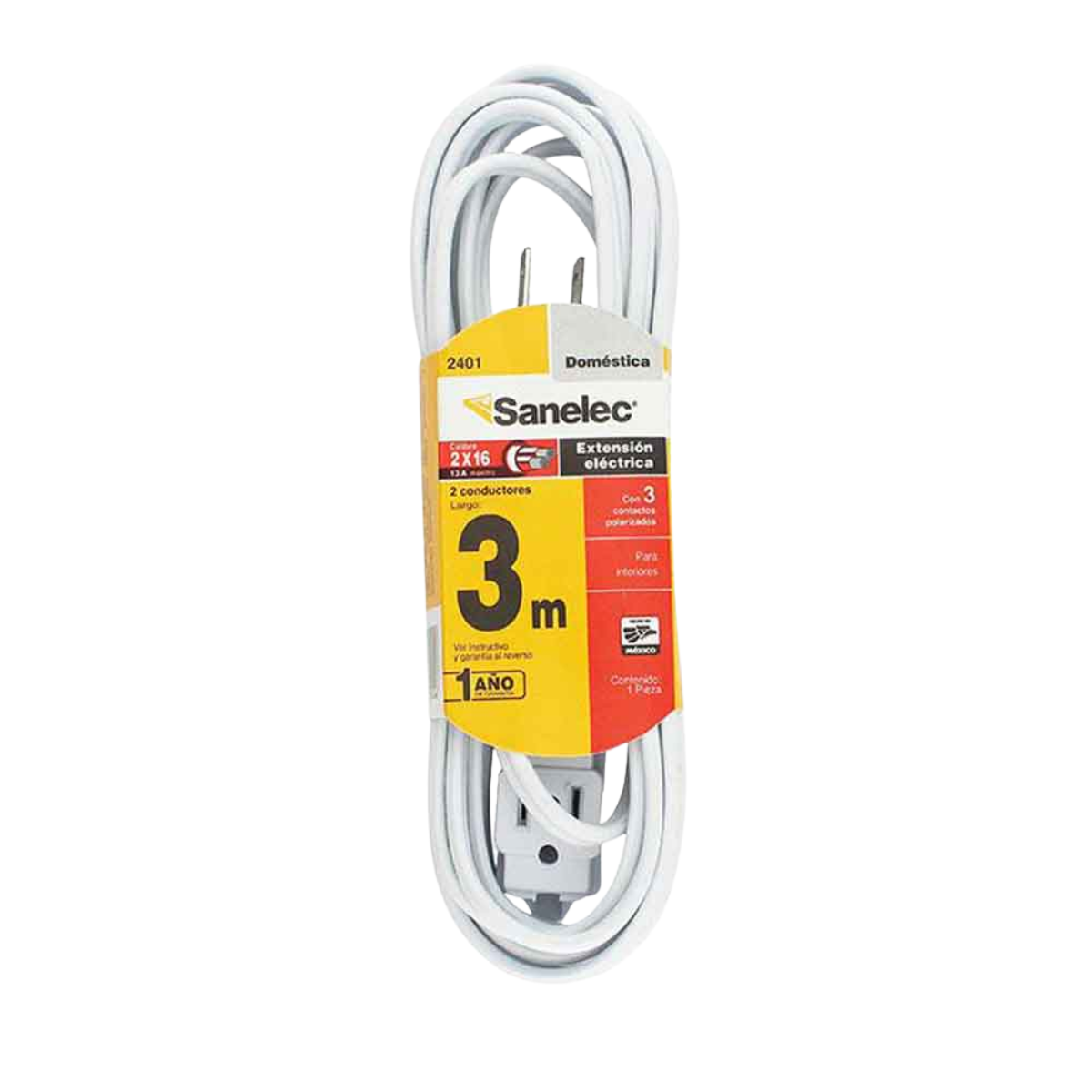 Extensión Domestica Sanelec 2401 3m Color Blanco