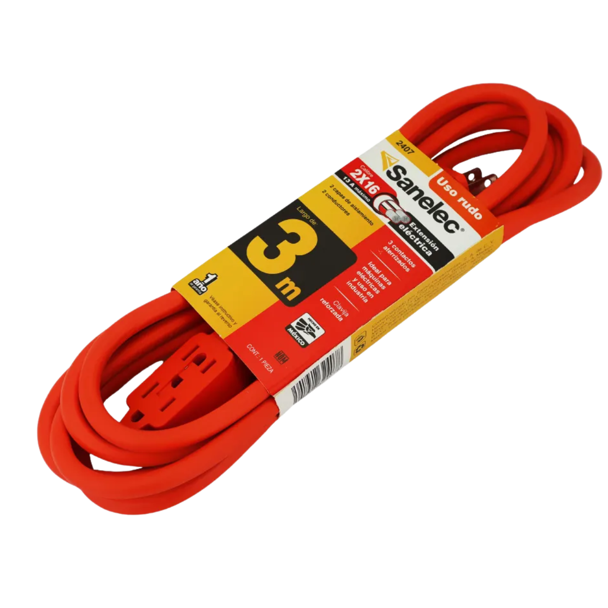 Extensión Uso Rudo 3m Naranja Sanelec