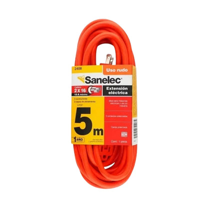 Extensión uso rudo 5 m naranja 2x16 Sanelec - Sanelec - vista lateral