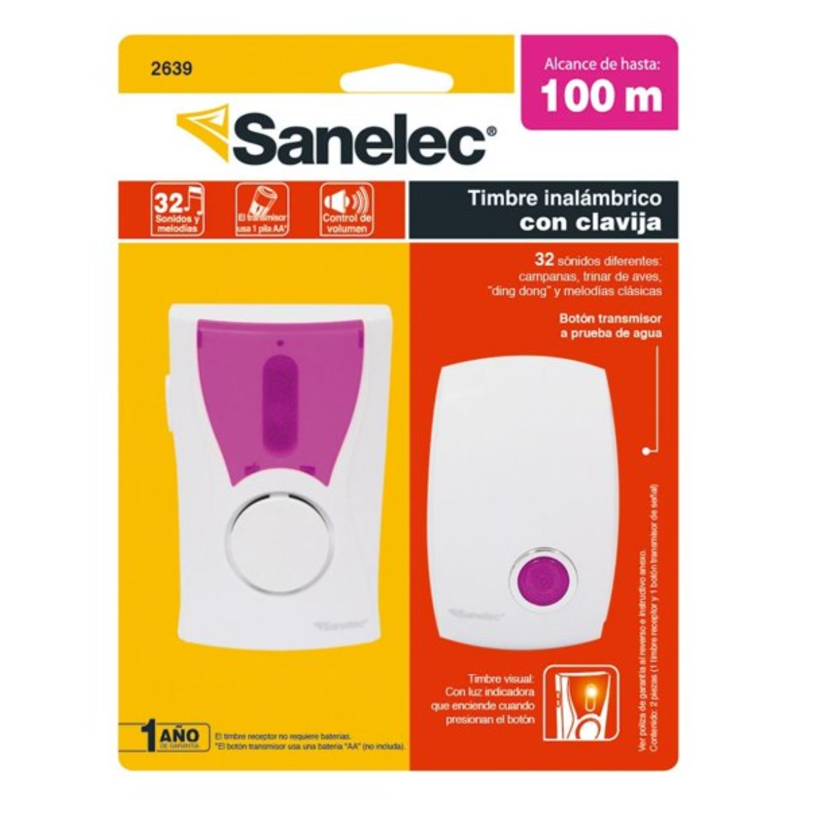 Timbre Inalámbrico A rosa Con Clavija Sanelec