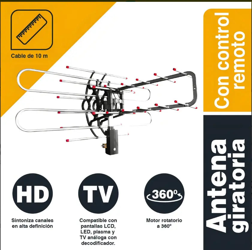 Antena giratoria p/TV clásica a control remoto 360° Sanelec - Sanelec