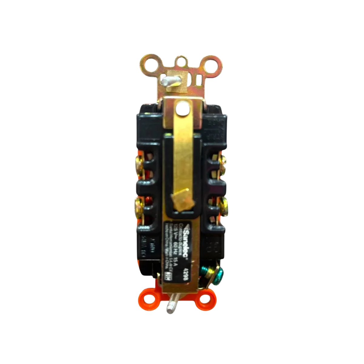 Contacto Doble Aterrizado Sanelec Naranja Soporte Metal