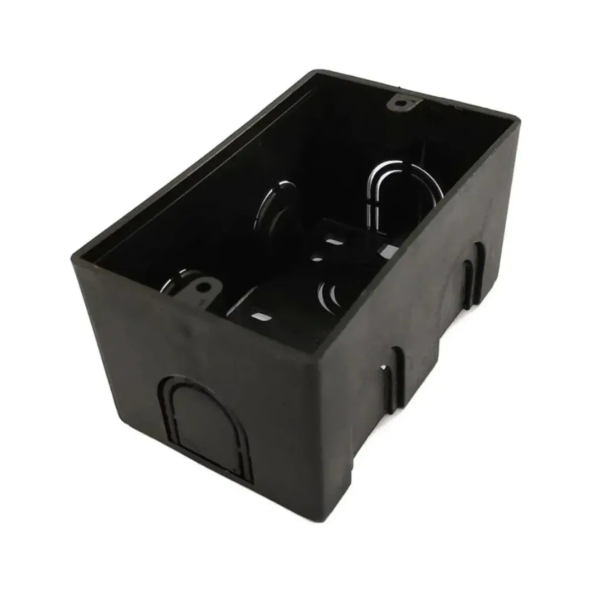Caja tipo chalupa 2x4 plástico rectangular negro Empaque Sanelec - Sanelec - vista lateral