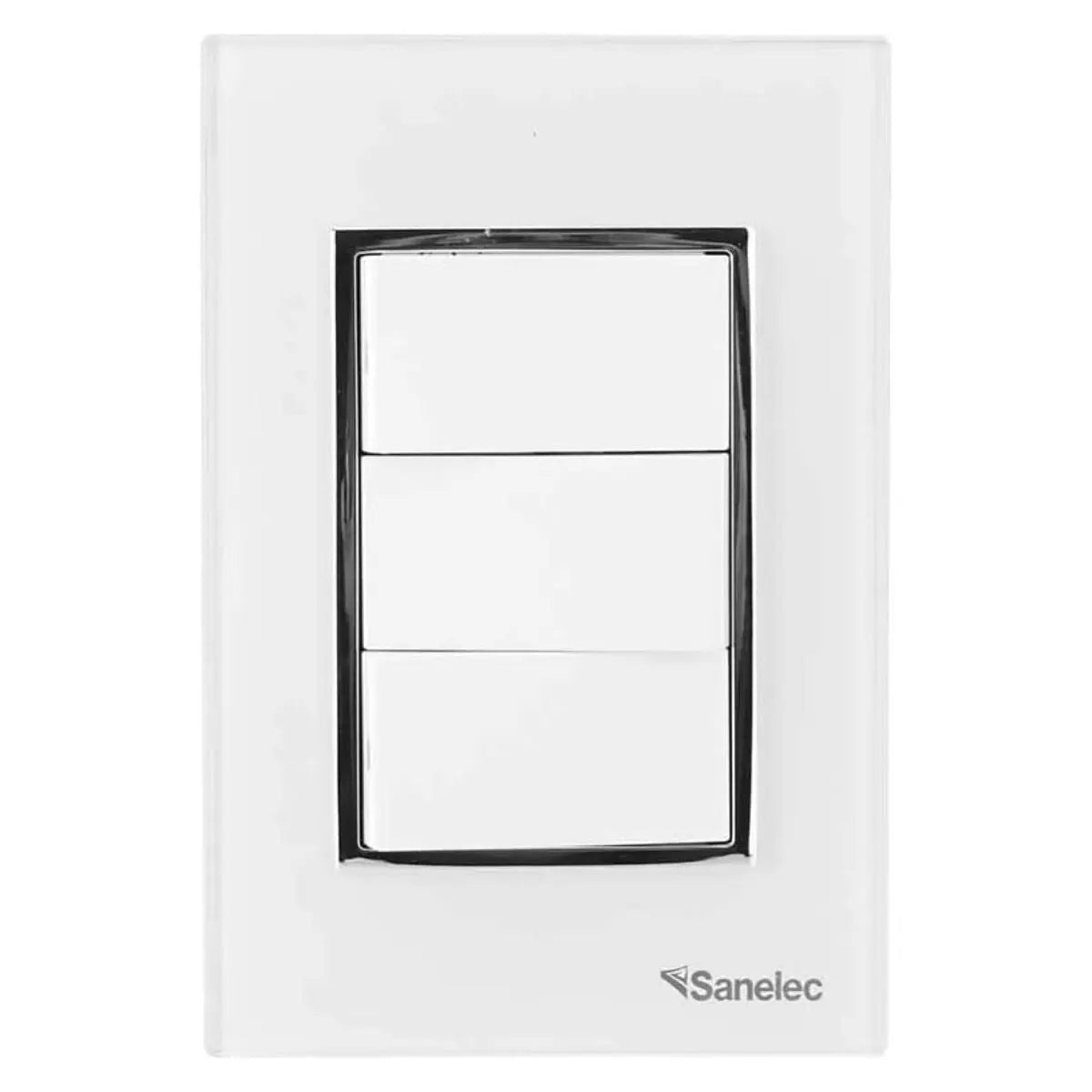 Placa Venecia Blanco Sanelec ABS Apagador Triple Uso Domestico - Sanelec - vista lateral
