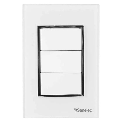 Placa Venecia Blanco Sanelec ABS Apagador Triple Uso Domestico - Sanelec - vista lateral