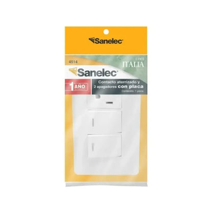 Doble Apagador y Contacto Aterrizado Modelo Roma Sanelec - Sanelec - vista lateral