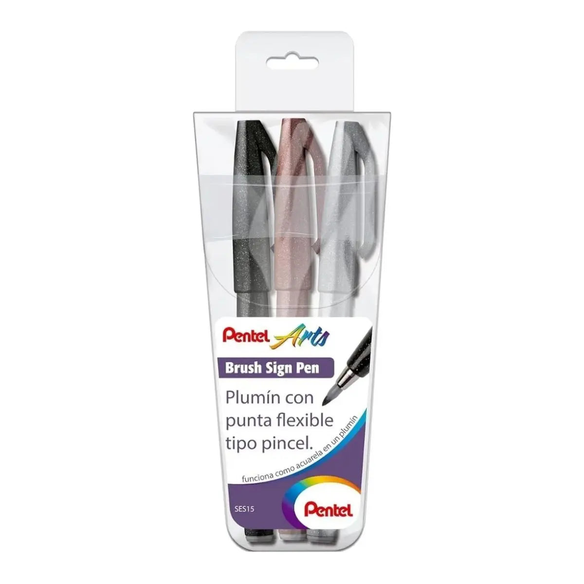 3 Marcadores Punta Pincel Base Agua Pentel - Sanelec - detalle