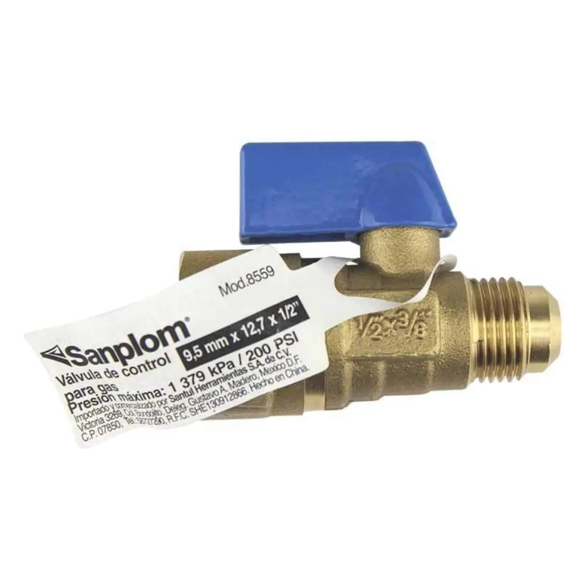 Valvula Control Gas 8559 Sanplom 3/8x1/2 C/Cuerda - Sanplom - detalle