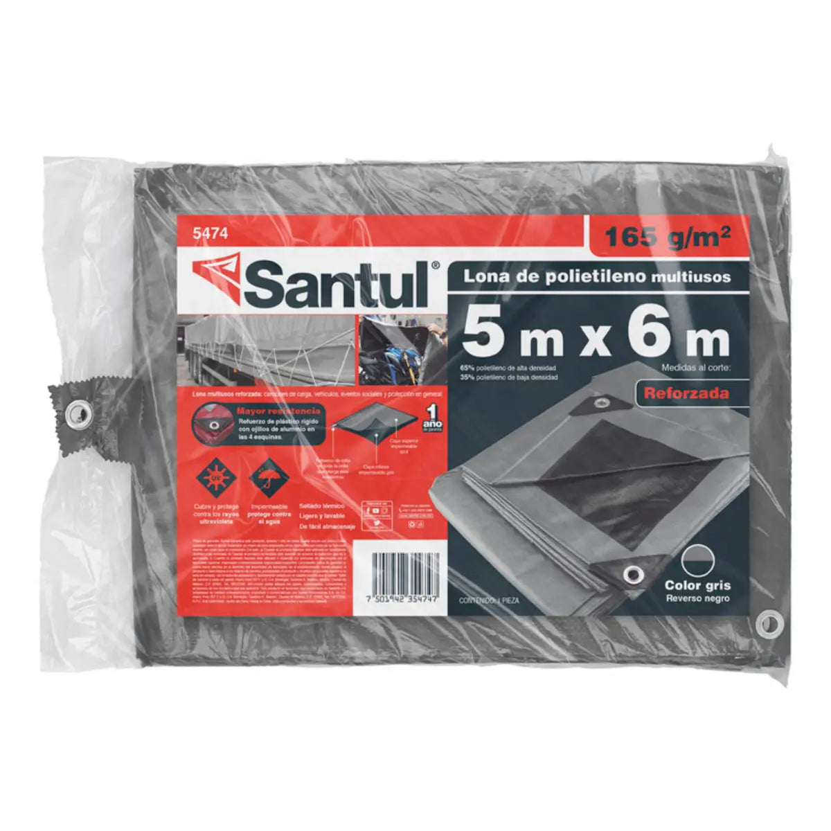 Lona Uso Pesado Color Gris 5 x 6 m Santul