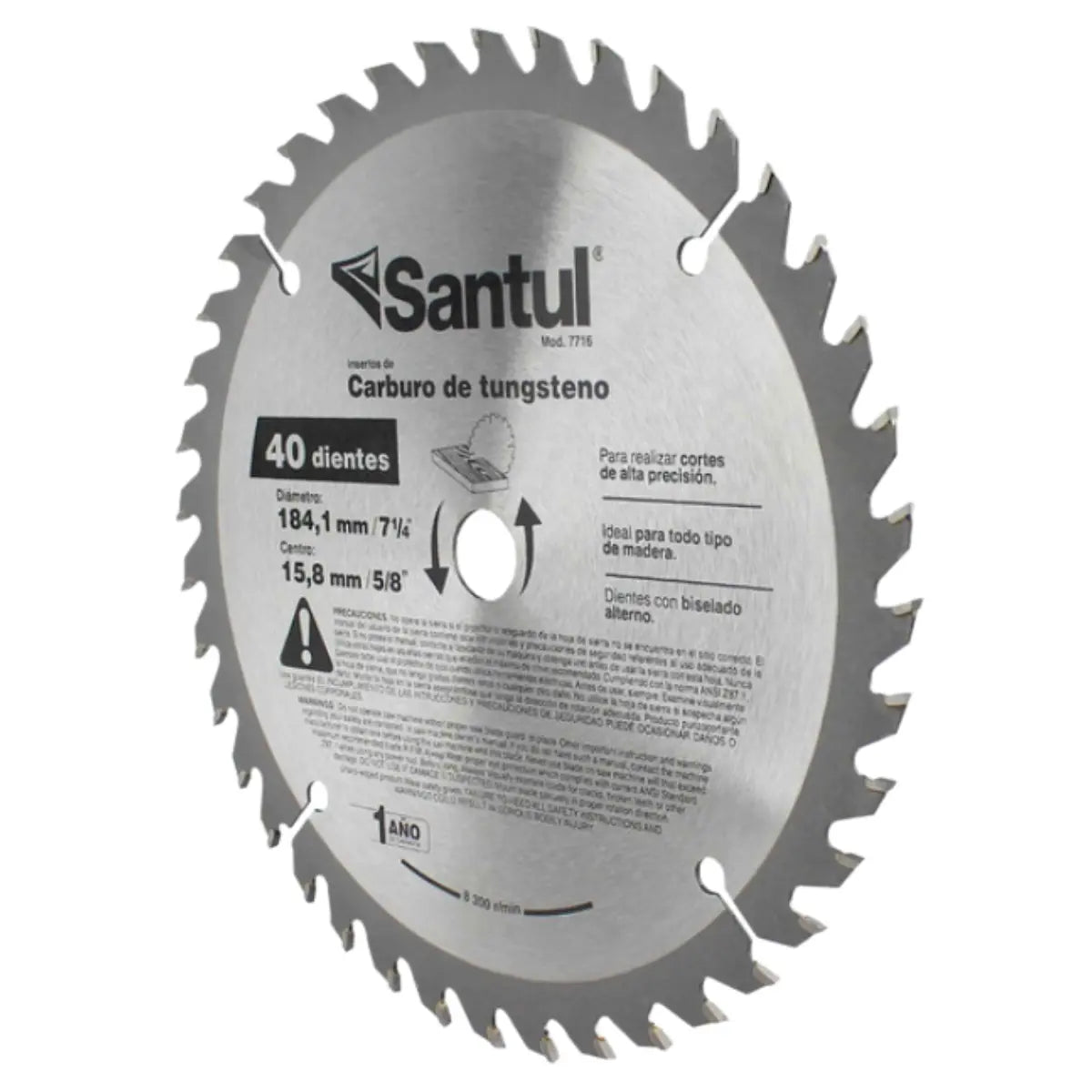 Disco de corte Sierra Circular P/Madera 40 Dientes, 7 1/4 Santul 7716 Santul