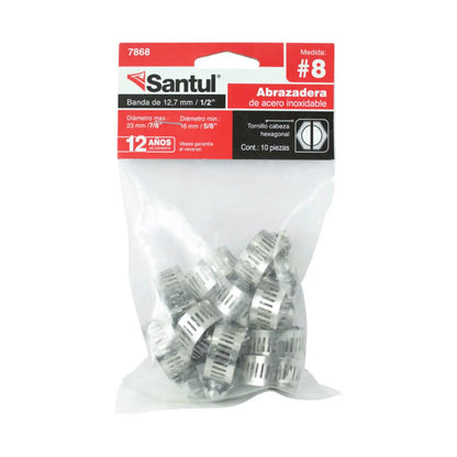 10pz Abrazadera Santul  #8 de 5/8 a 7/8 Santul